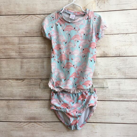 RUFFLE BUTTS TWO PIECE SWIMSUIT IN FLAMINGO PRINT - Picture 1 of 8